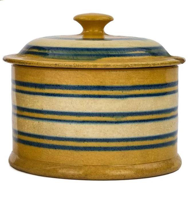 Banded Yellowware Jar w/Cover